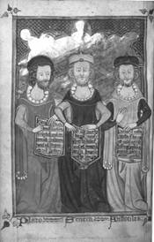 Plato, Seneca, and Aristotle from a medieval manuscript, Devotional and Philosophical Writings, c. 1330